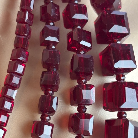 SAACHI Deep Ruby Red Layered Crystal Glass Necklace - Picture 5 of 15